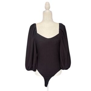 BUCKETLIST Black Puff Sleeve Bodysuit Long Sleeve